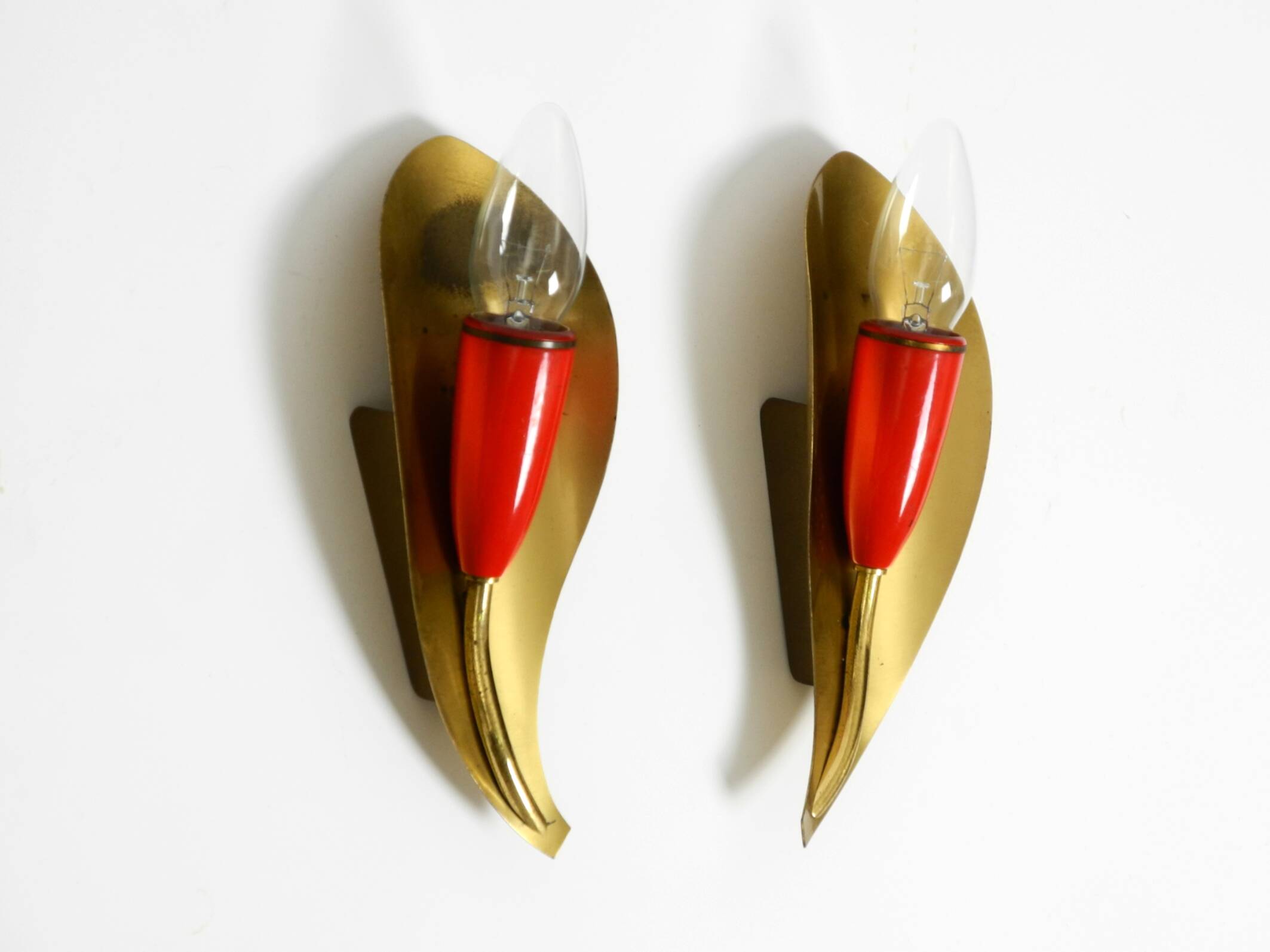 Two original Mid Century Modern brass sconces
