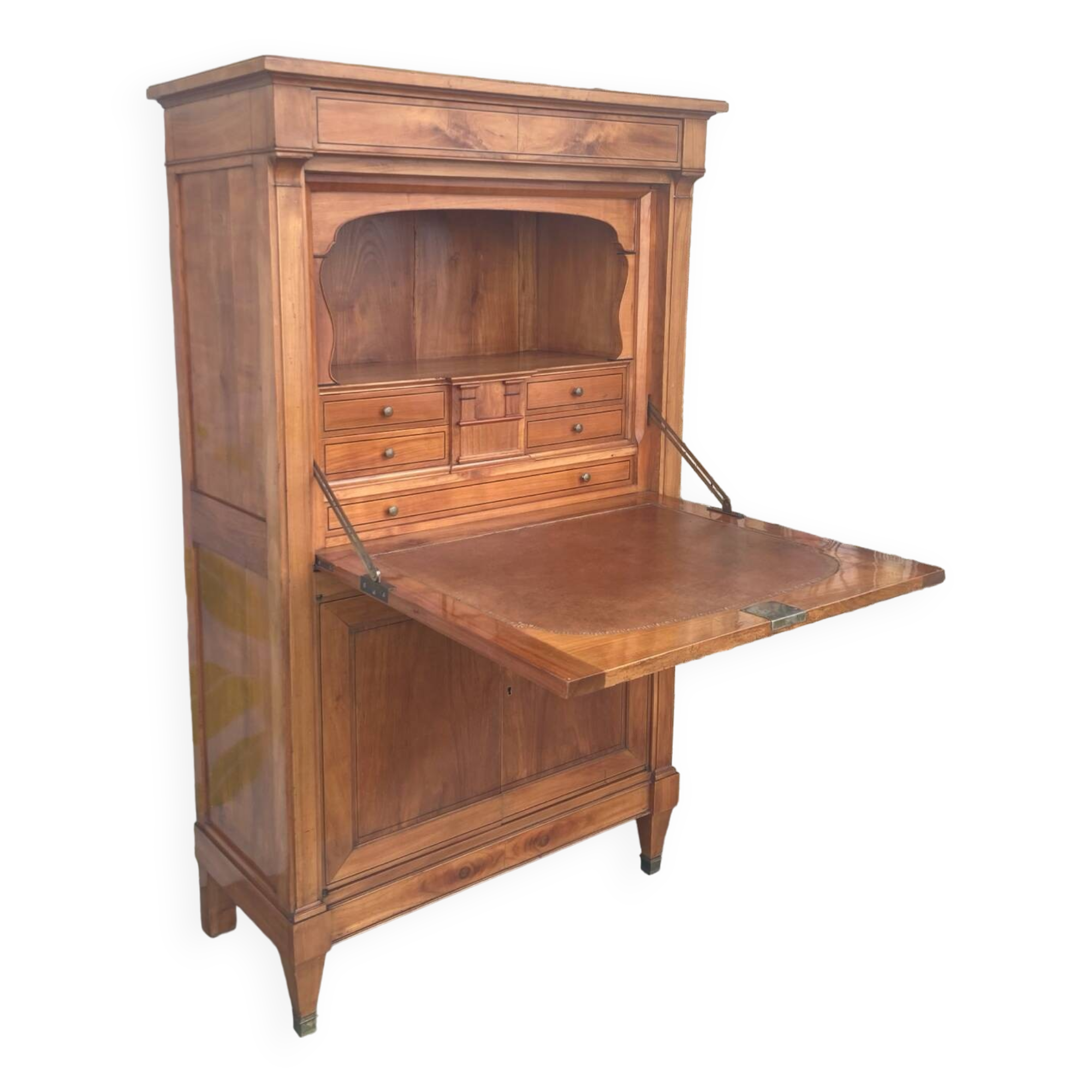 Secrétaire St Louis XVI en merisier massif pieds fuseaux sabots bronze