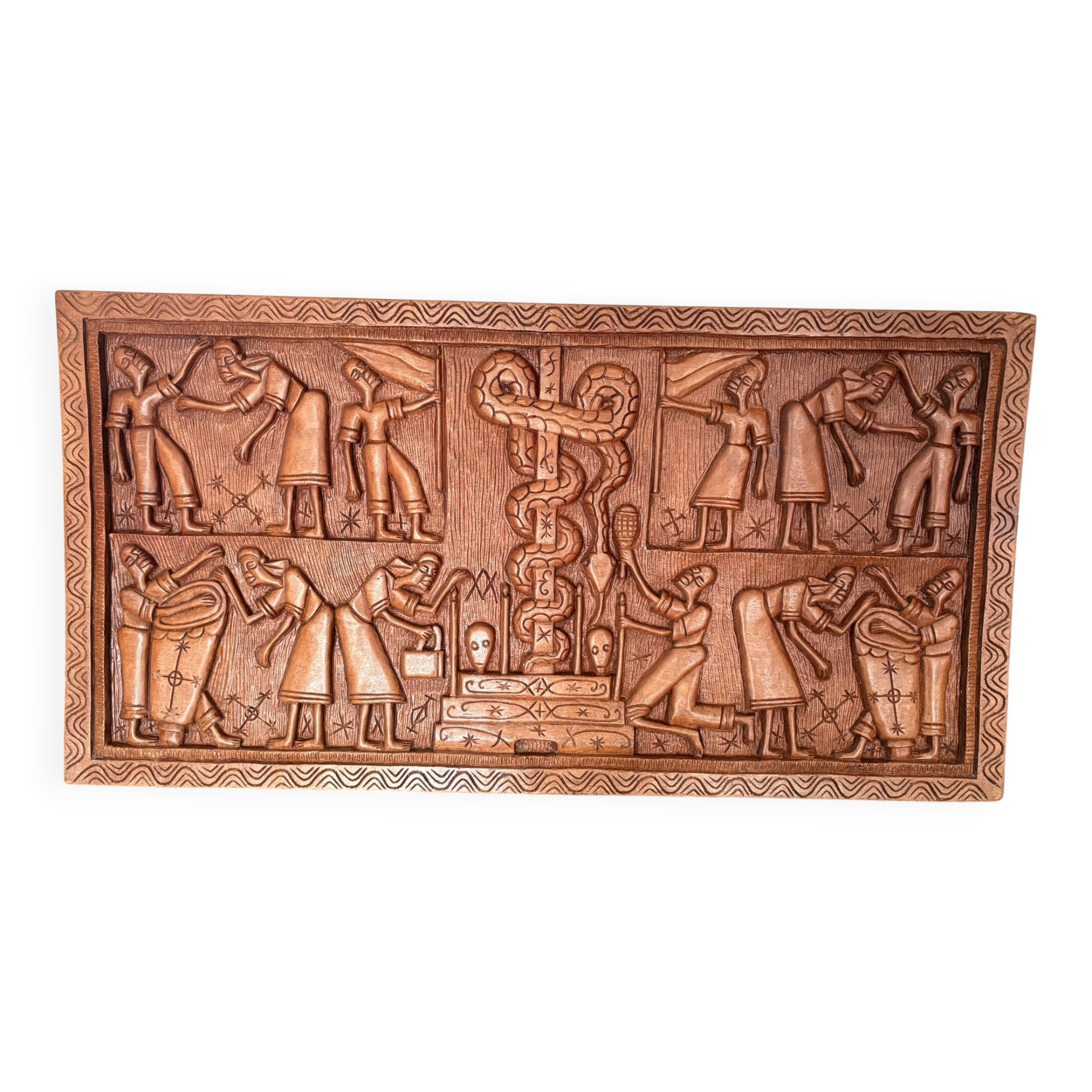 Ancient Carved Panel Bas Relief Sculpture Benin Dahomey Ritual Scene