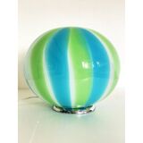 Lampe de table contemporaine sphère laiteuse, bleue et verte en verre de Murano