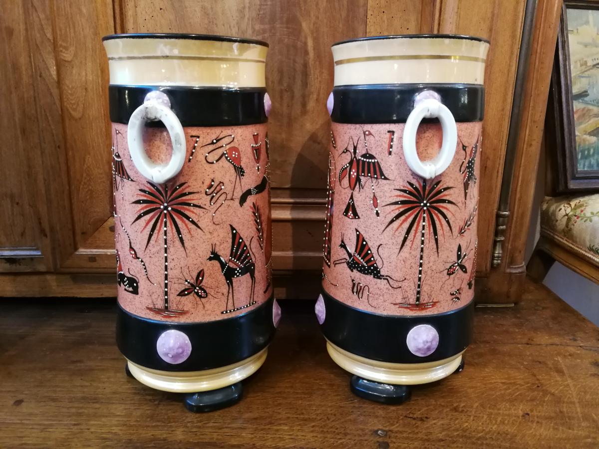 Pair of vases Egyptomania porcelain of Bayeux