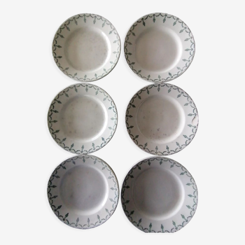 Set of 6 flat plates opaque porcelain of gien