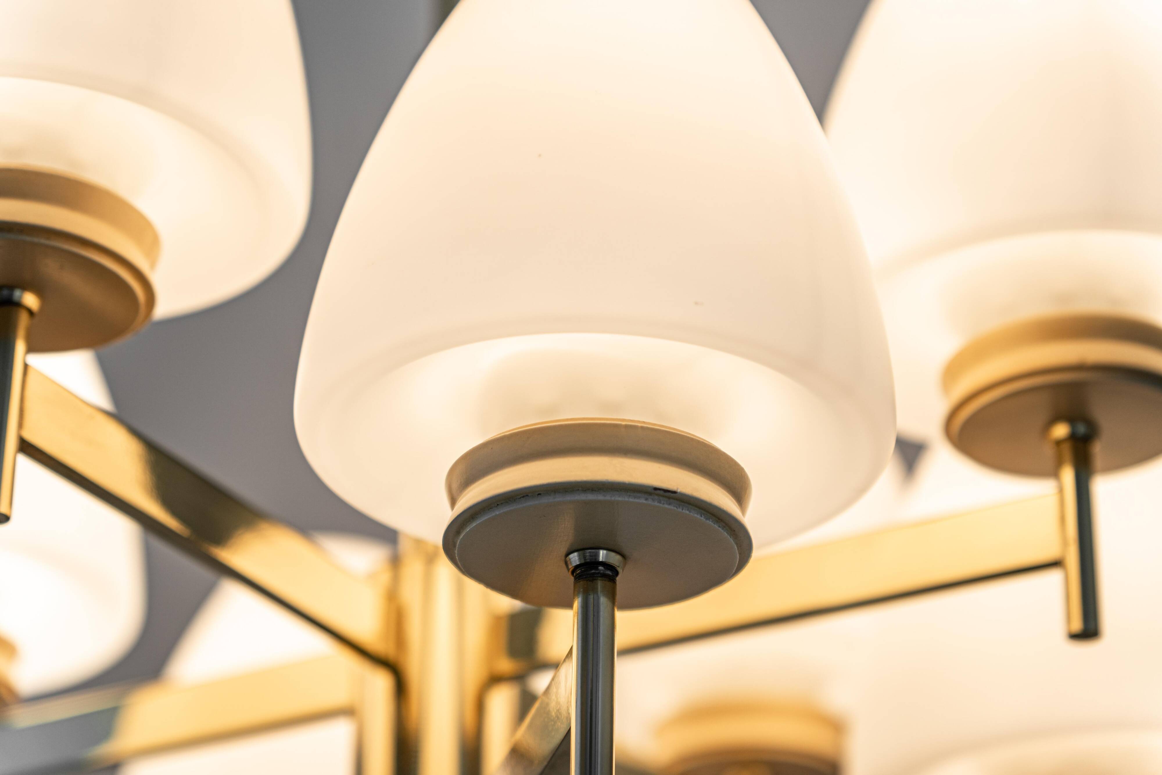 Sputnik chandelier with opaline glass by Kaiser, Germany, 1970s.