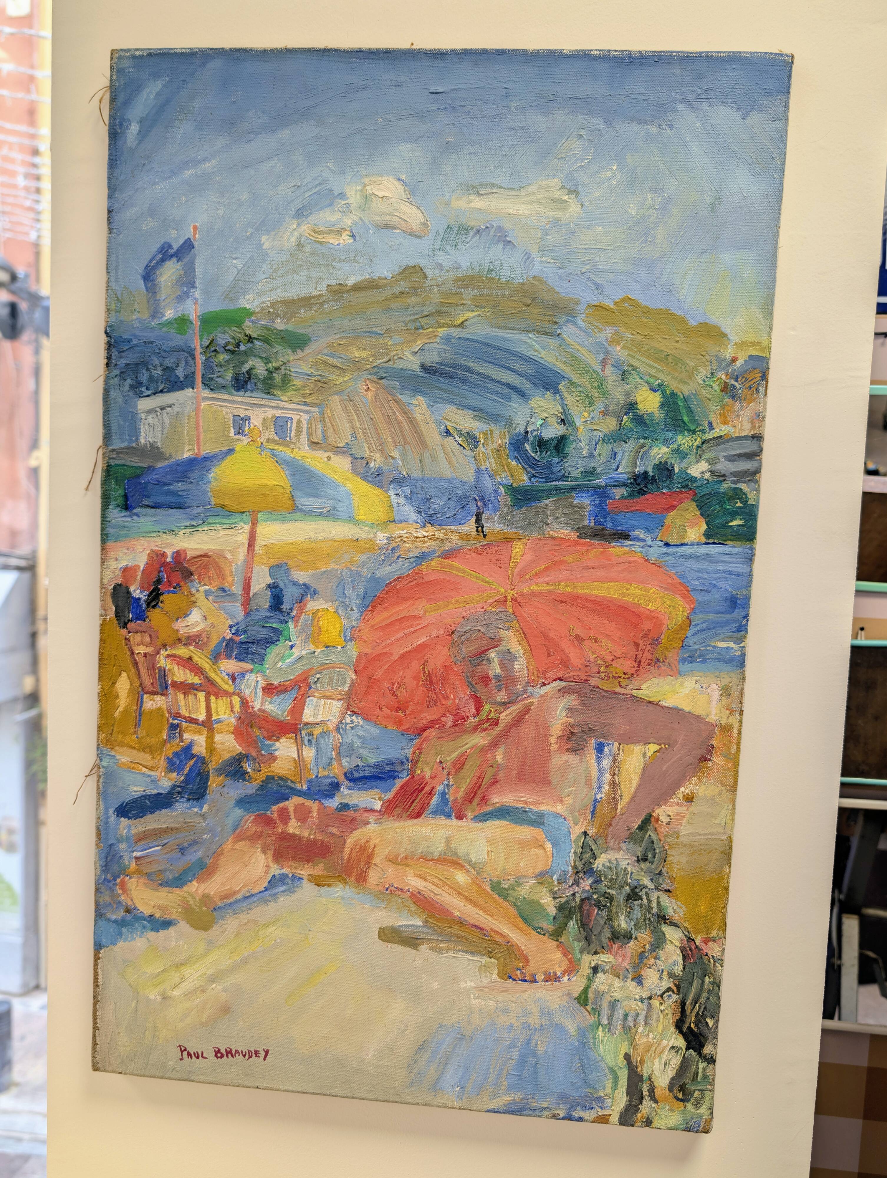 Canvas signed by Paul Braudey – Beach scene, oil on canvas 61 × 38 cm
