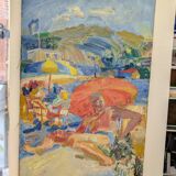 Canvas signed by Paul Braudey – Beach scene, oil on canvas 61 × 38 cm