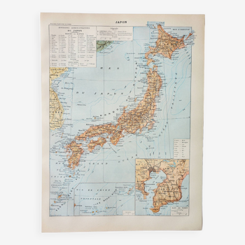 Old engraving 1898, Japan, map, Asia, Tokyo • Lithograph, Original plate