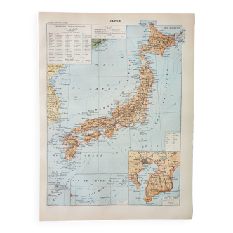 Old engraving 1898, Japan, map, Asia, Tokyo • Lithograph, Original plate