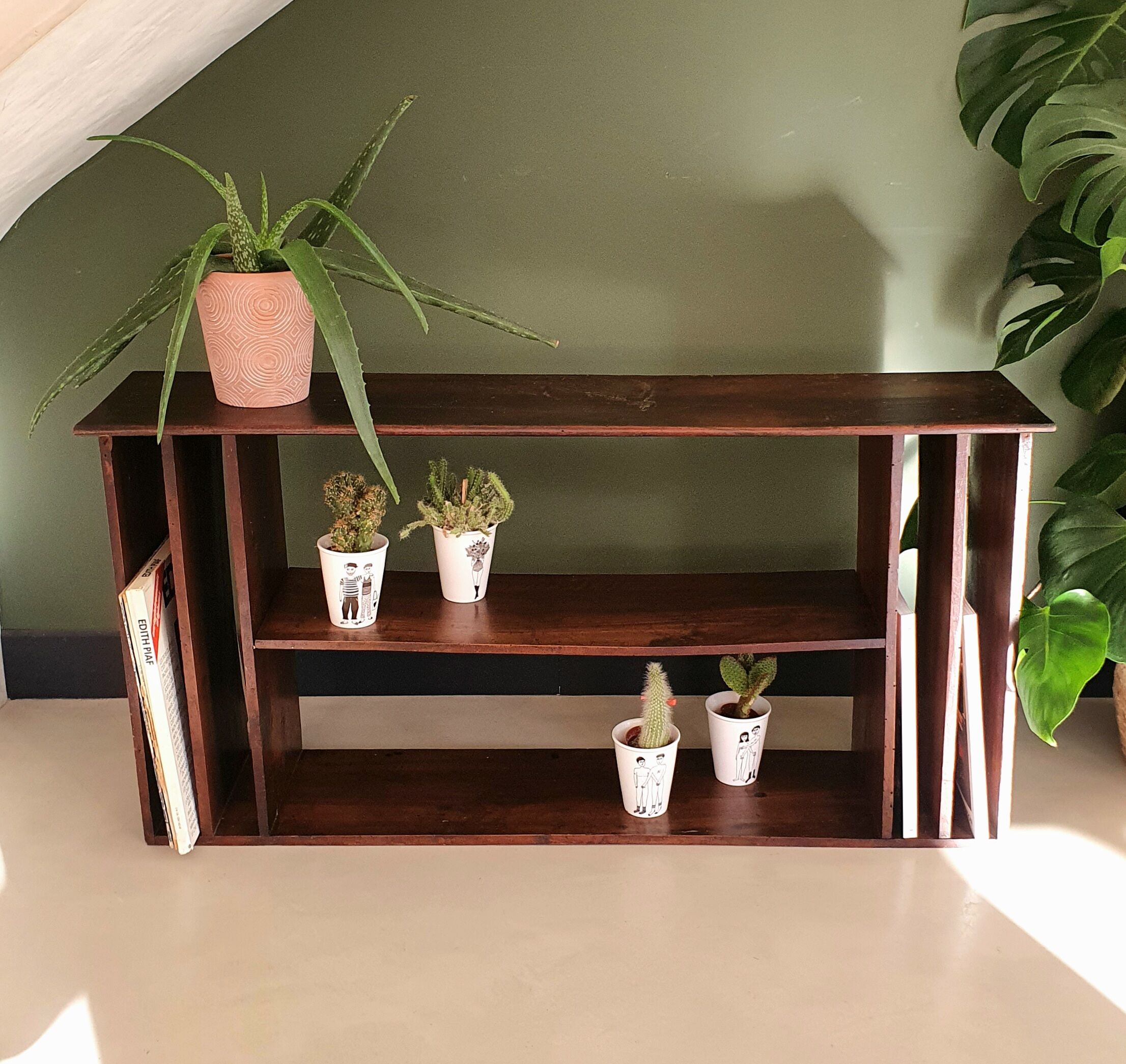 Low antique wooden storage unit