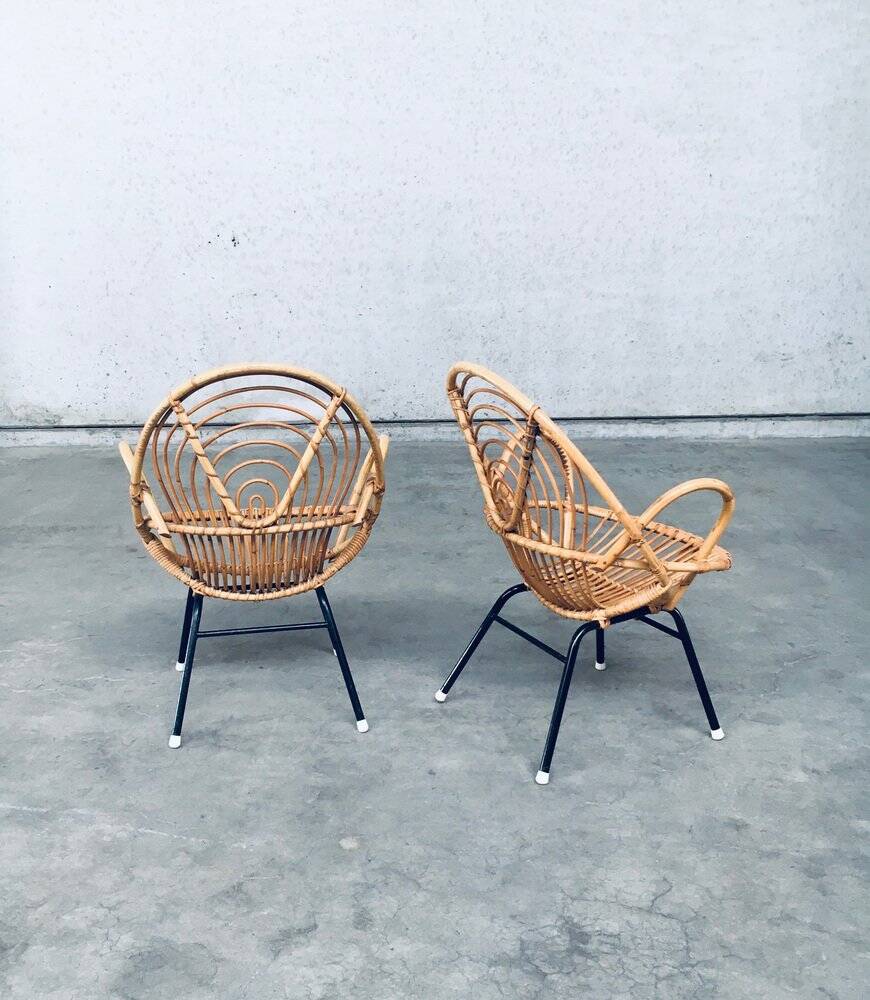 Set of Rattan Lounge Chairs attributed to Rohe Noordwolde, 1960s