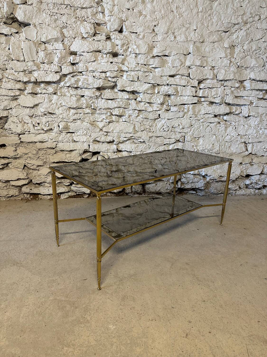 Vintage 1970s brass neoclassical style coffee table