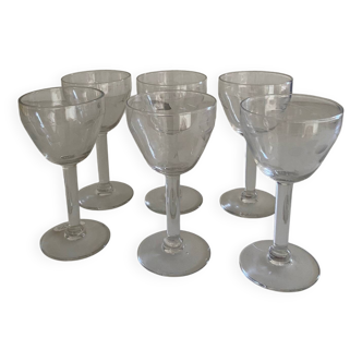 Set of 6 port wine glasses with engraved cherry decor from the 50s/60s