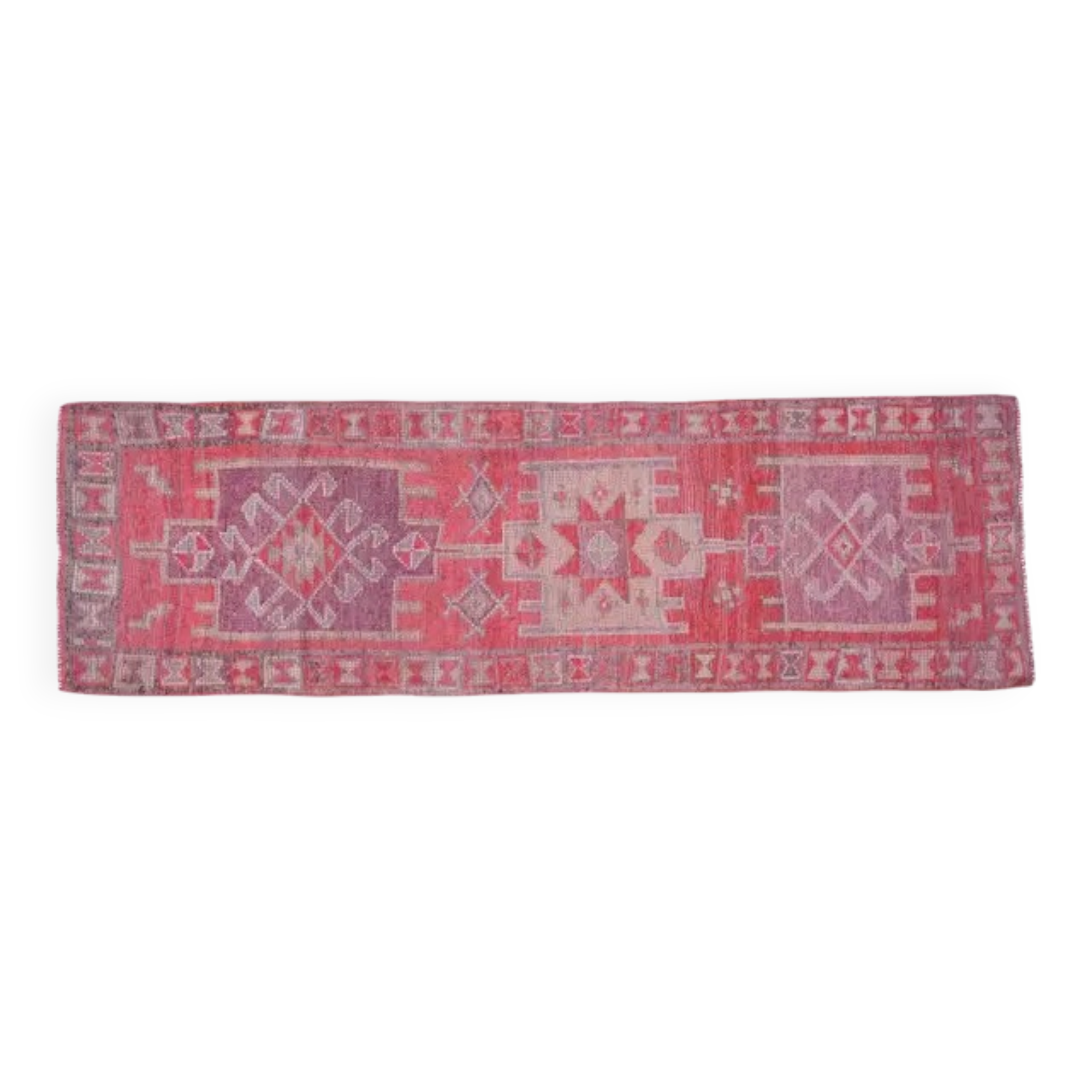 Tapis coureur vintage turc Oushak rose violet 88x291