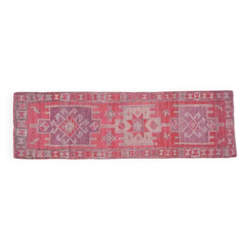 Tapis coureur vintage turc Oushak rose violet 88x291