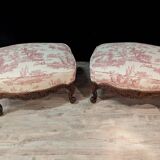 Pair of Louis XV style walnut stools