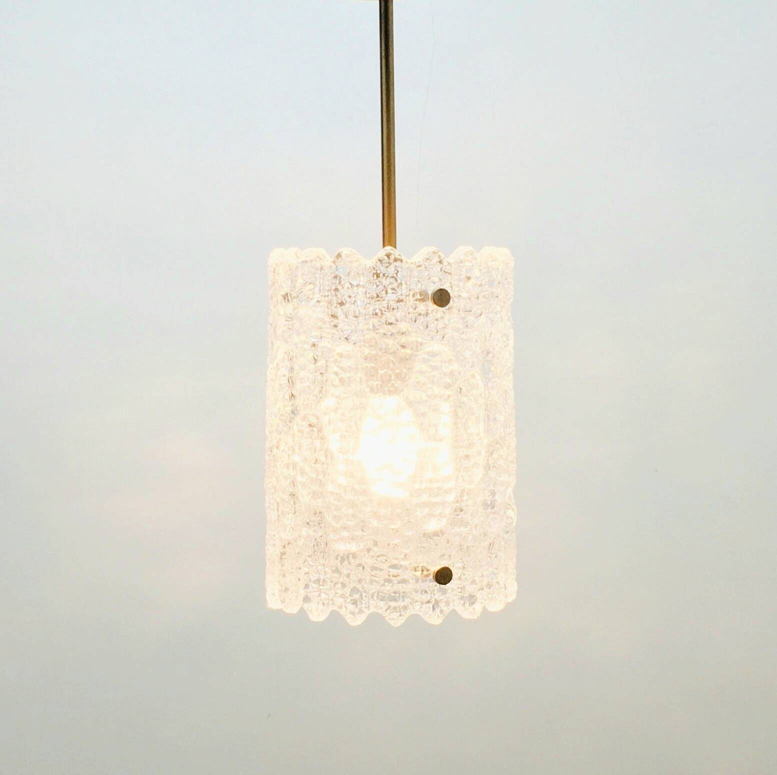 Mid-Century Scandinavian Crystal Glass & Brass Ceiling Light by C.Fagerlund