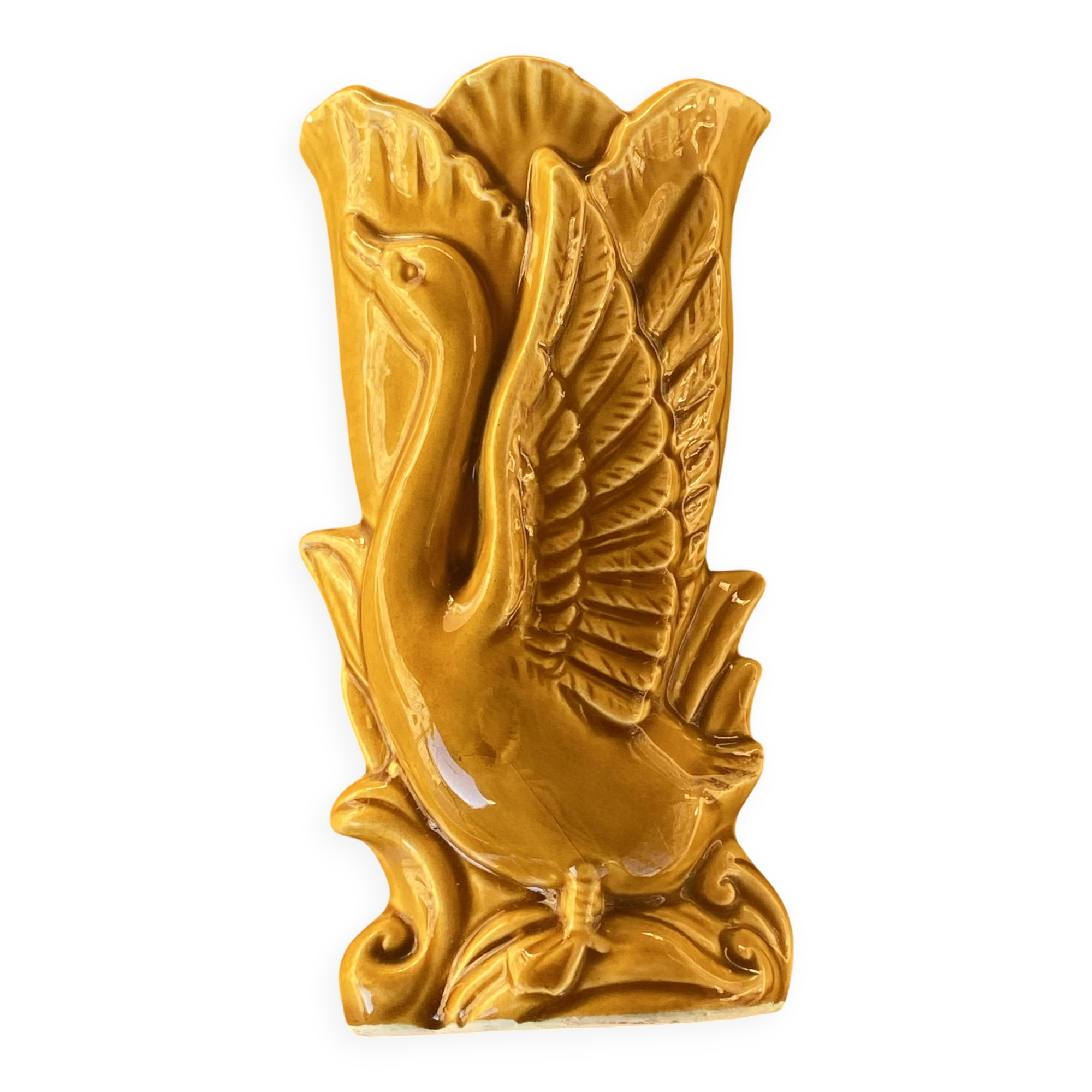 Japanese ceramic vase with swan decor