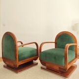 Paire de fauteuils art déco - velour de mohair vert