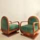 Paire de fauteuils art déco - velour de mohair vert