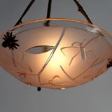 Bronze and glass pendant light with butterfly decoration, Degué, France, 1930