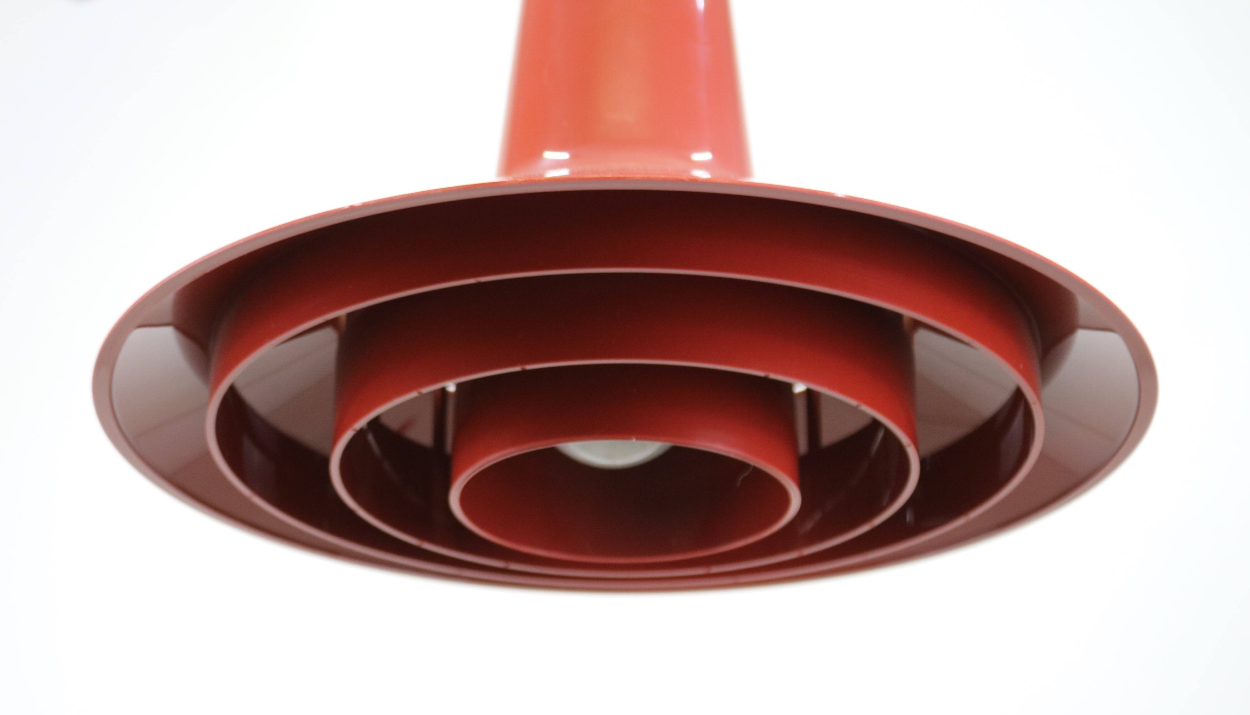 Dark red space age ceiling lamps by Bent Karlby for A. Schroder Kemi  -70's