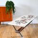 Ceramic coffee table, chrome and teak legs, Space Age, signed, 1970.