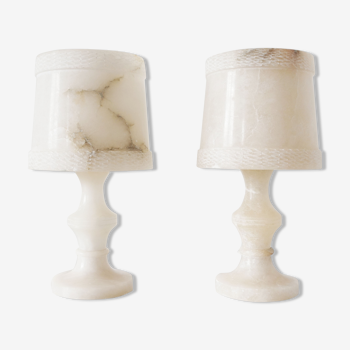 Paire de lampes en albâtre vintage 1960