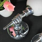 Pair of chrome-plated metal wall lights, hand-shaped with lampshade