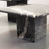 Italian Trio of Black Carrara Marble Side Tables with Oblique Angle, 1970s.