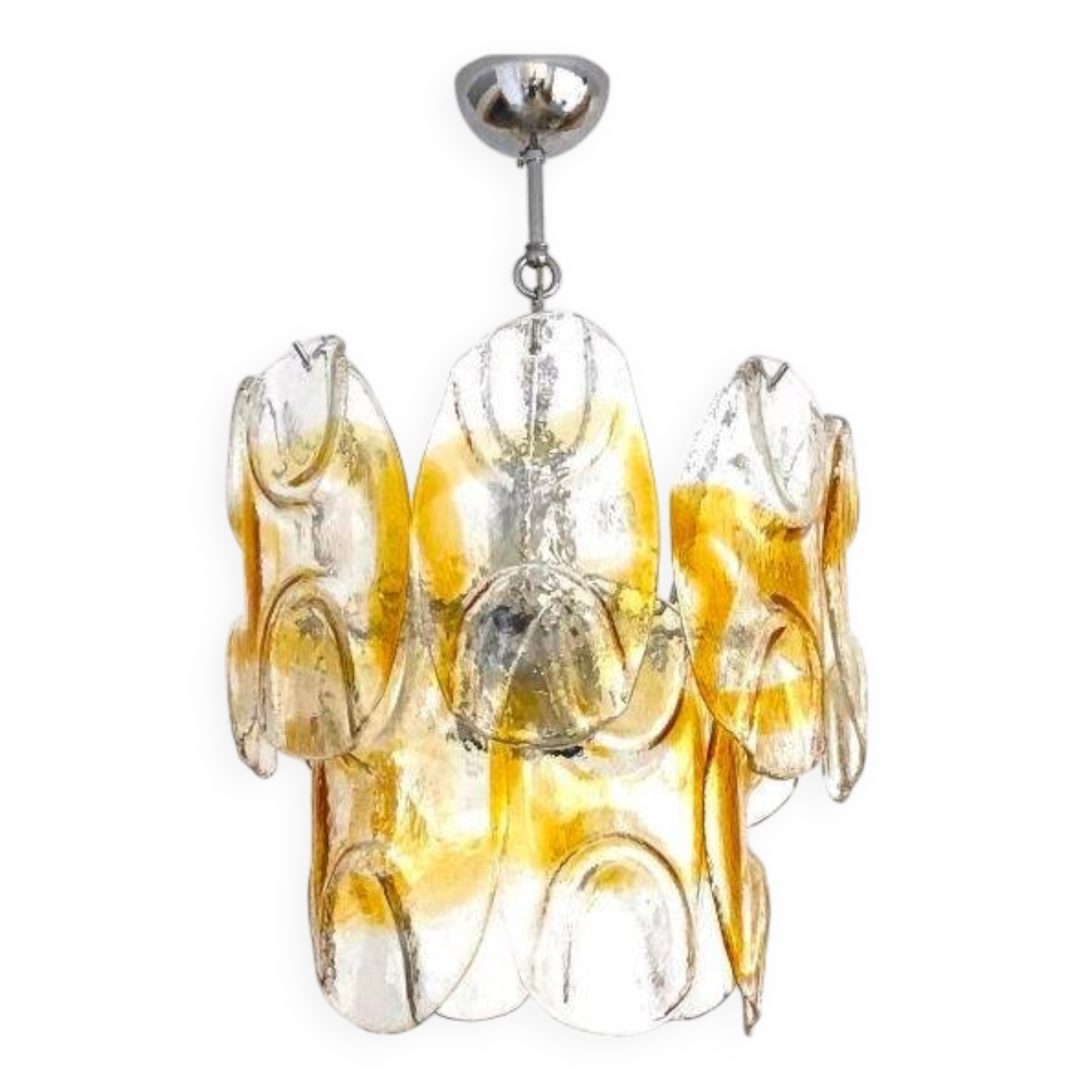 Vintage suspension chandelier, murano glass plates lamp, mazzega