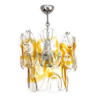 Vintage suspension chandelier, murano glass plates lamp, mazzega