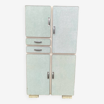 Meuble de cuisine vintage en Formica bleu (vert d’eau)