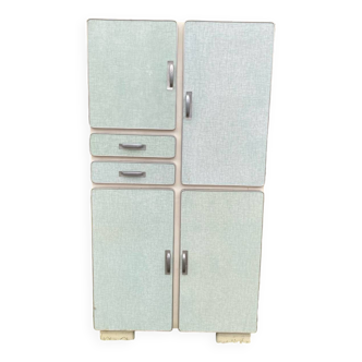 Meuble de cuisine vintage en Formica bleu (vert d’eau)