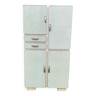 Vintage kitchen cabinet in blue Formica (sea green)