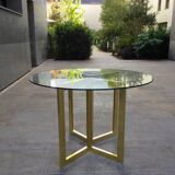 Table à diner ronde verre et métal doré ,vintage années 80'