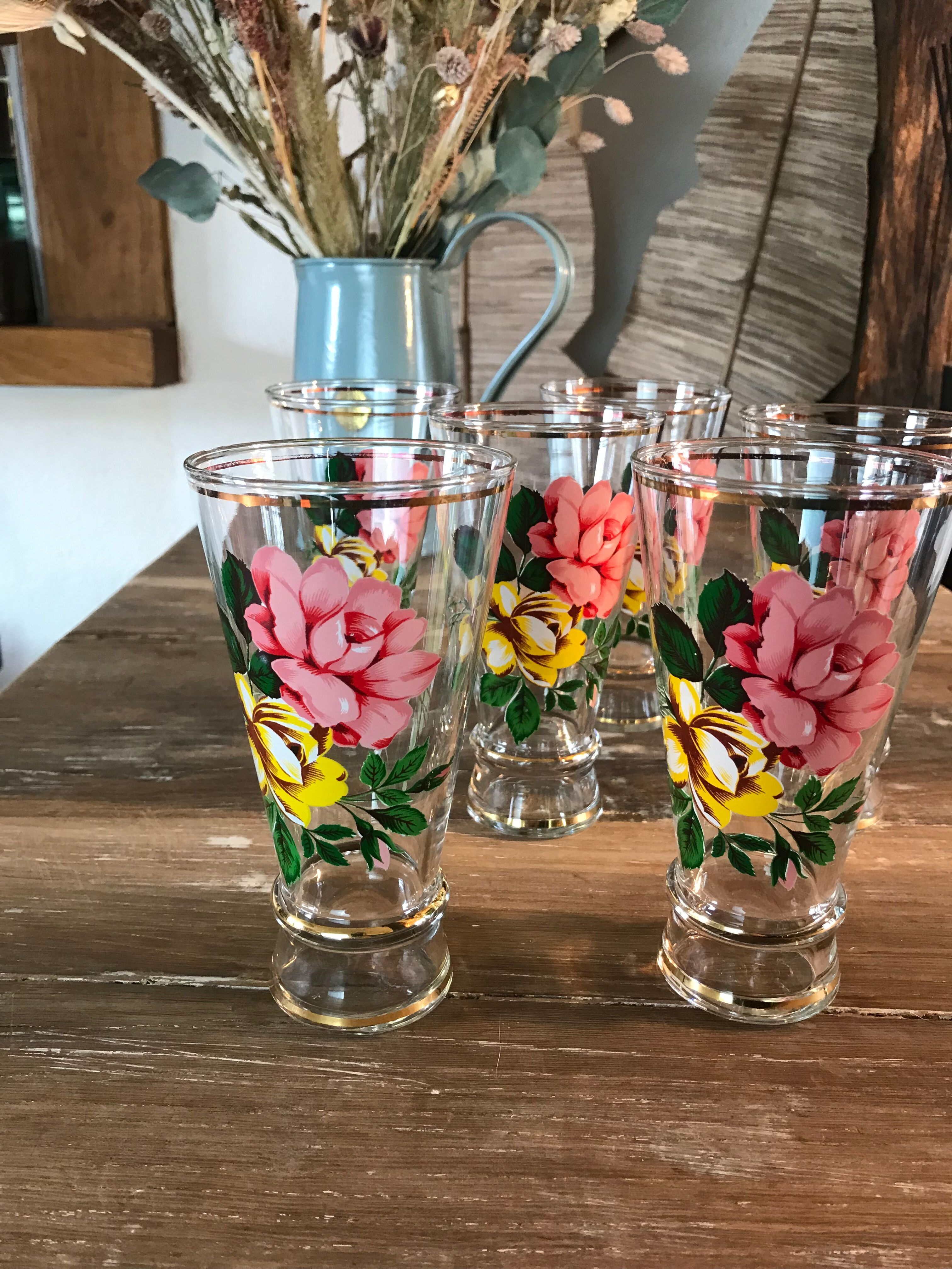 6 vintage high glasses