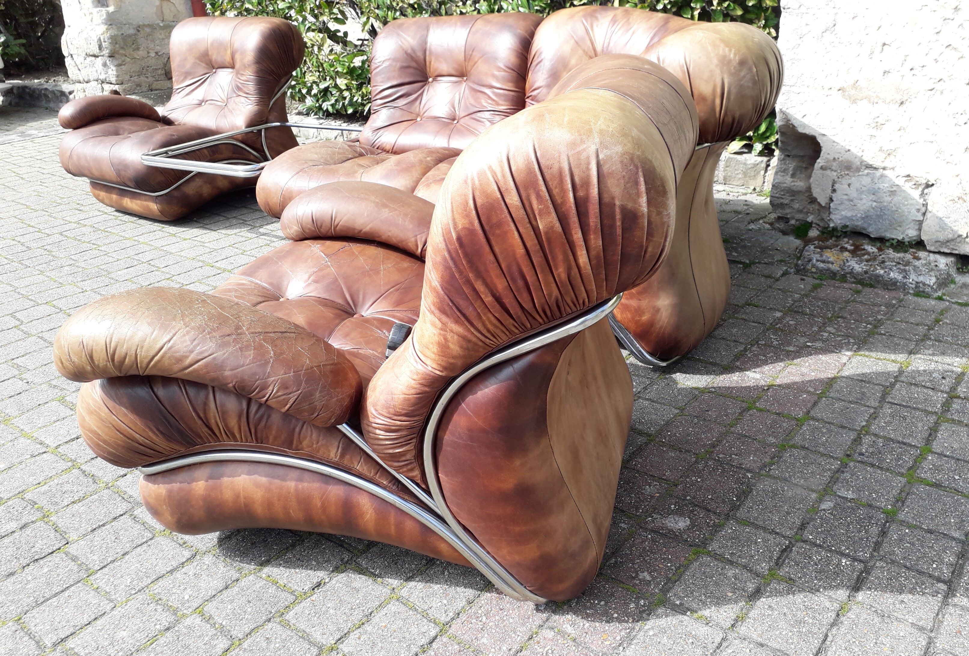 full leather sofa IPE spa Italian design 70s