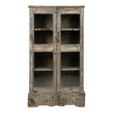 Showcase in patinated solid wood