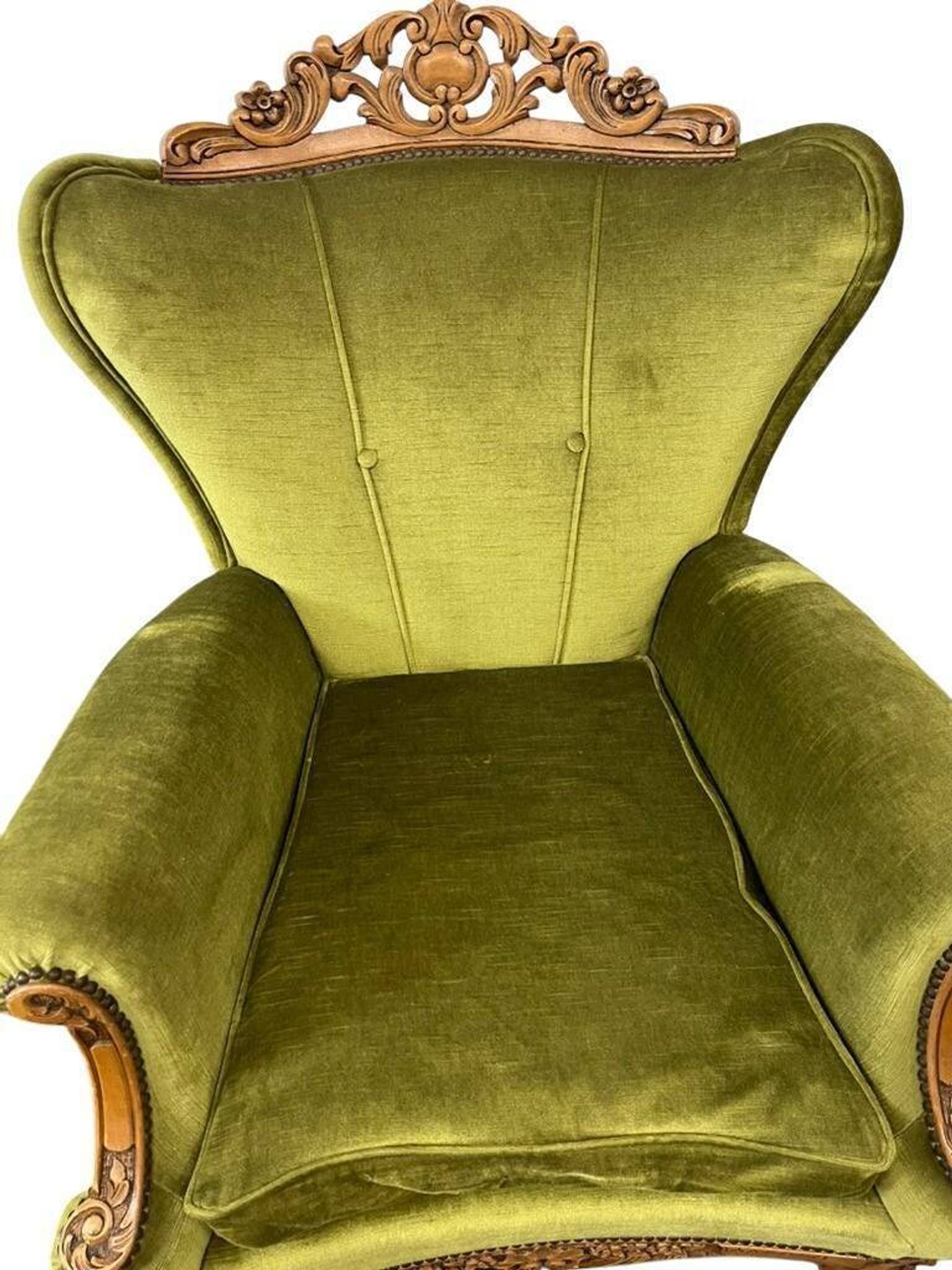 set of 2 vintage green baroque armchairs / armchairs / club chairs