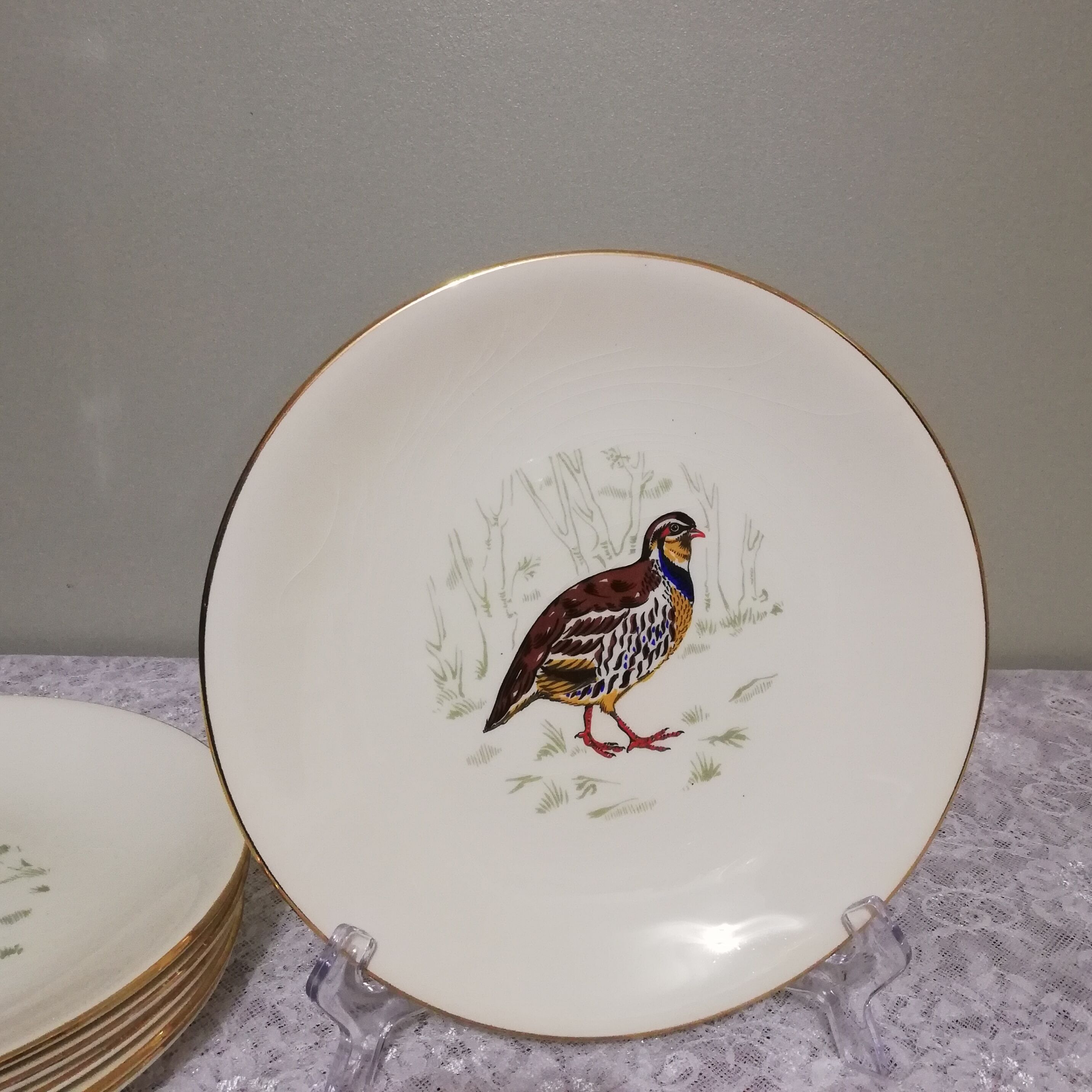 6 flat plates Gien Marly "birds of the forests"