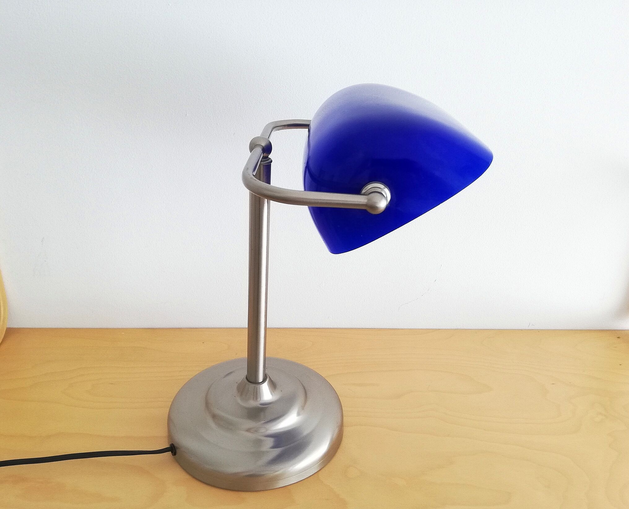 Blue glass and brass bankers lamp