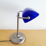 Blue glass and brass bankers lamp