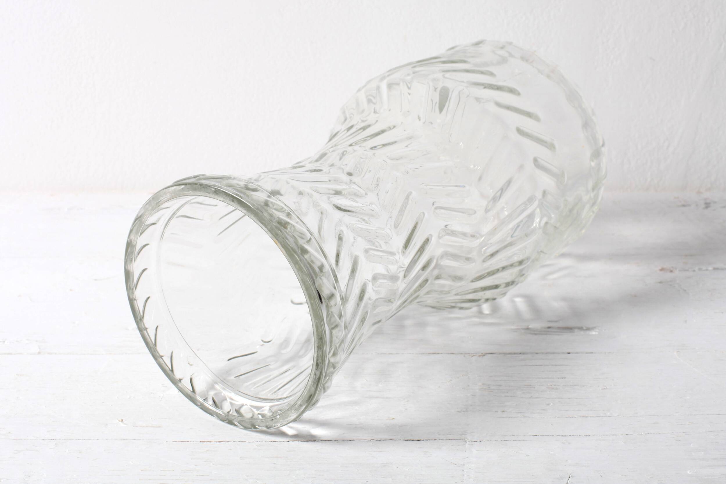 Vintage Rare Clear Hand Pressed Glass Flower Vase / Fidenza / Italy / 1970s