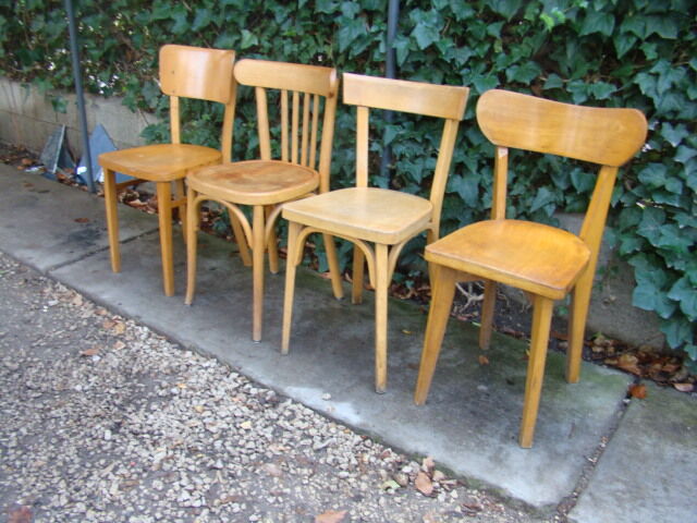 Lot of four old mismatched bistro chairs