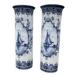 Pair of Delft vases with blue marine decoration