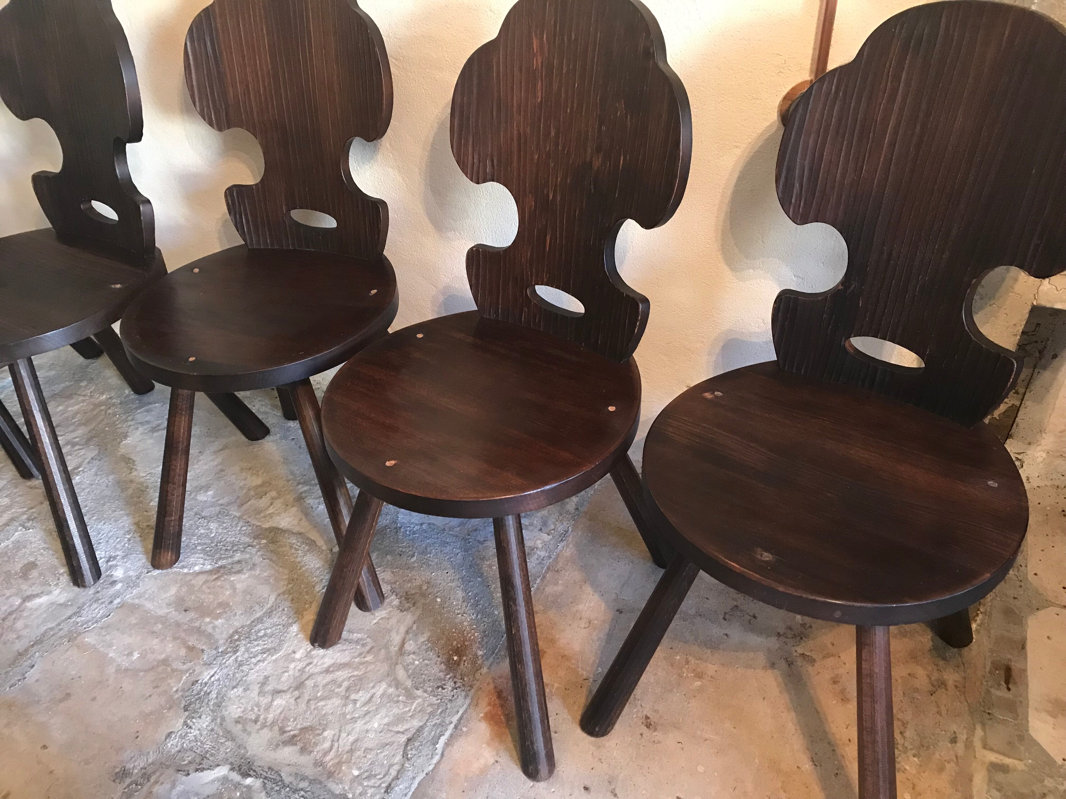Set of 6 vintage brutalist solid wood chairs