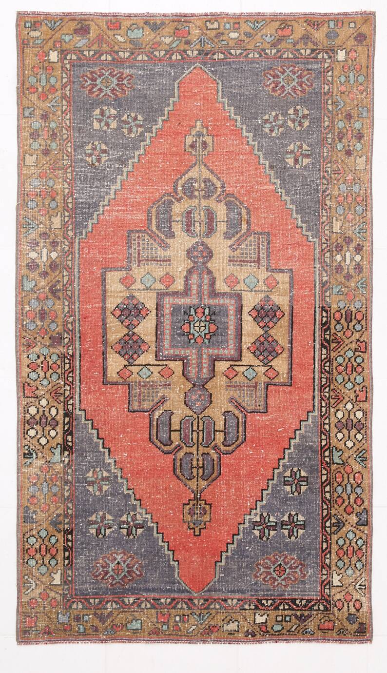 Red & Yellow Turkish Vintage Rug, 109x193Cm