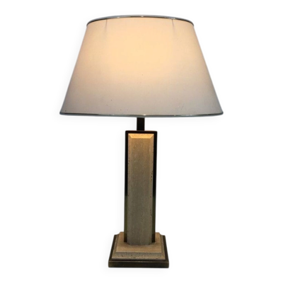 Lampe de Table en Travertin et Chrome Doré, Travail Français, vers 1970