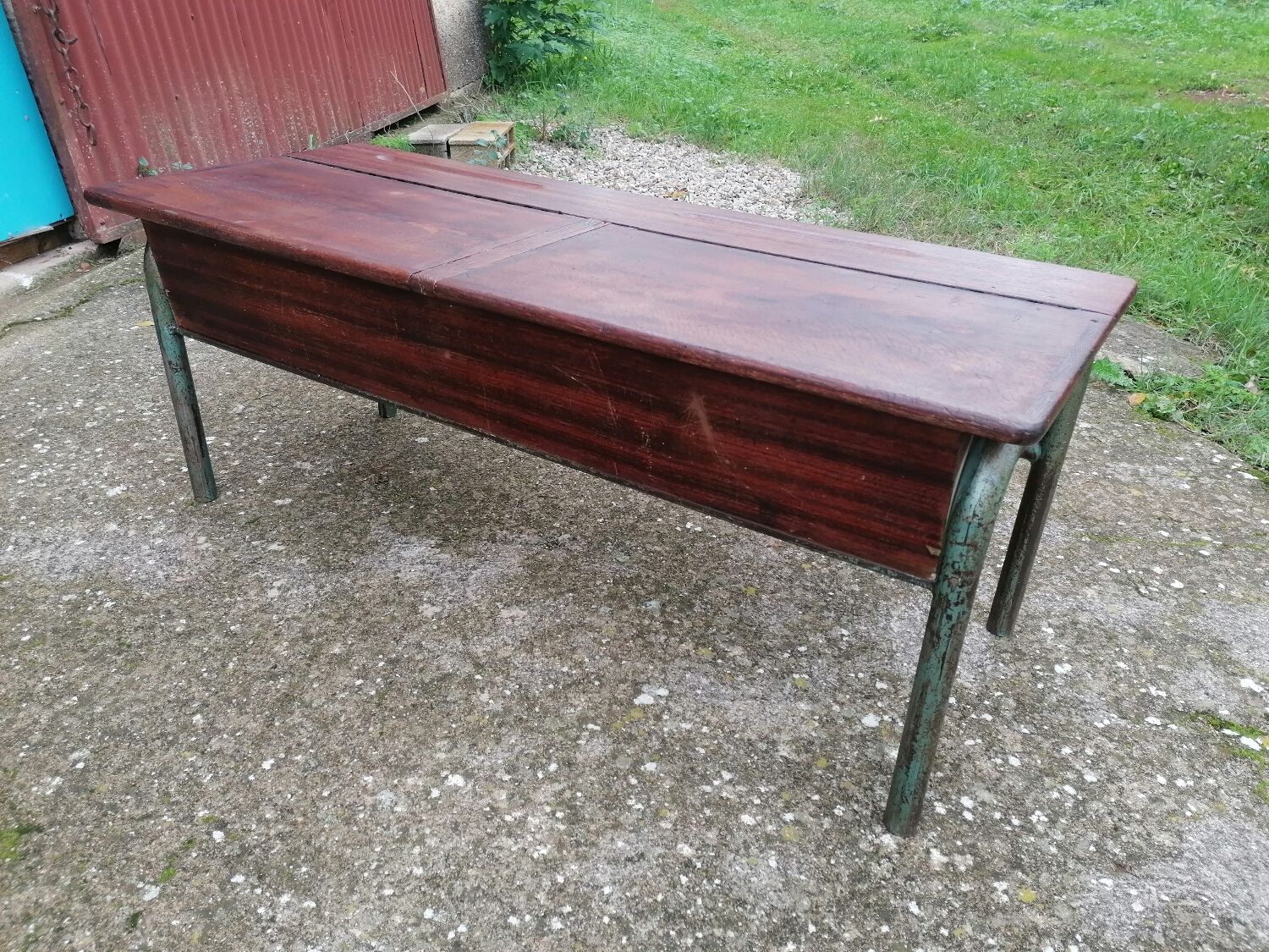 Vintage school desk coffee table with chests