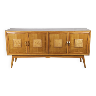 Sideboard in maple with decorated doors and worked edges