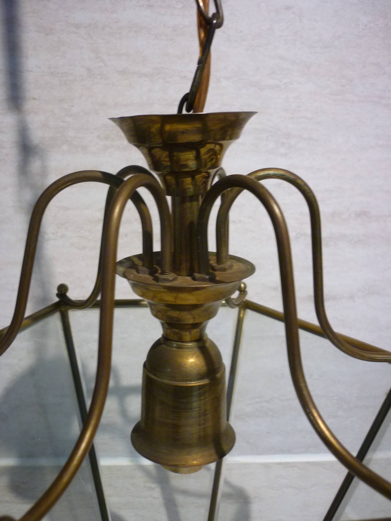 Brass lantern with 6 beveled glasses